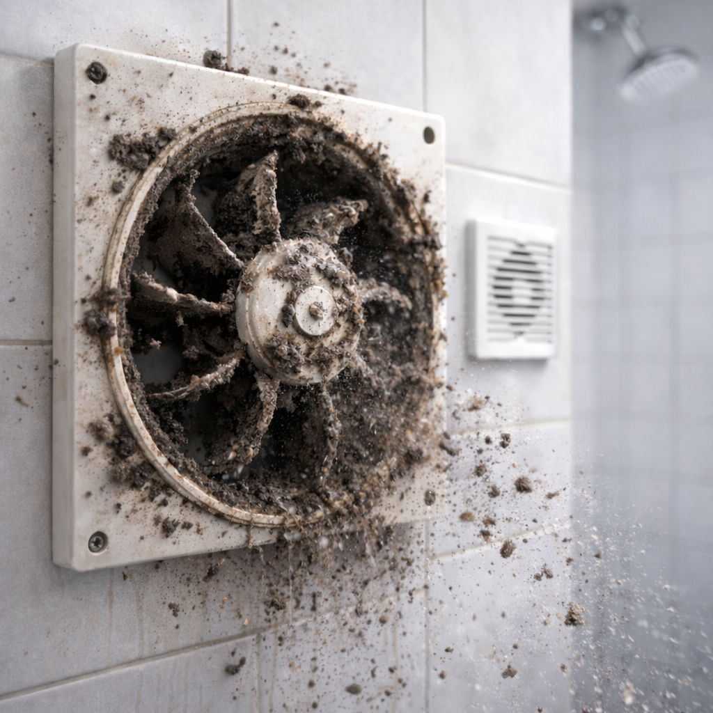 Extractor de aire sucio antes de limpieza profesional